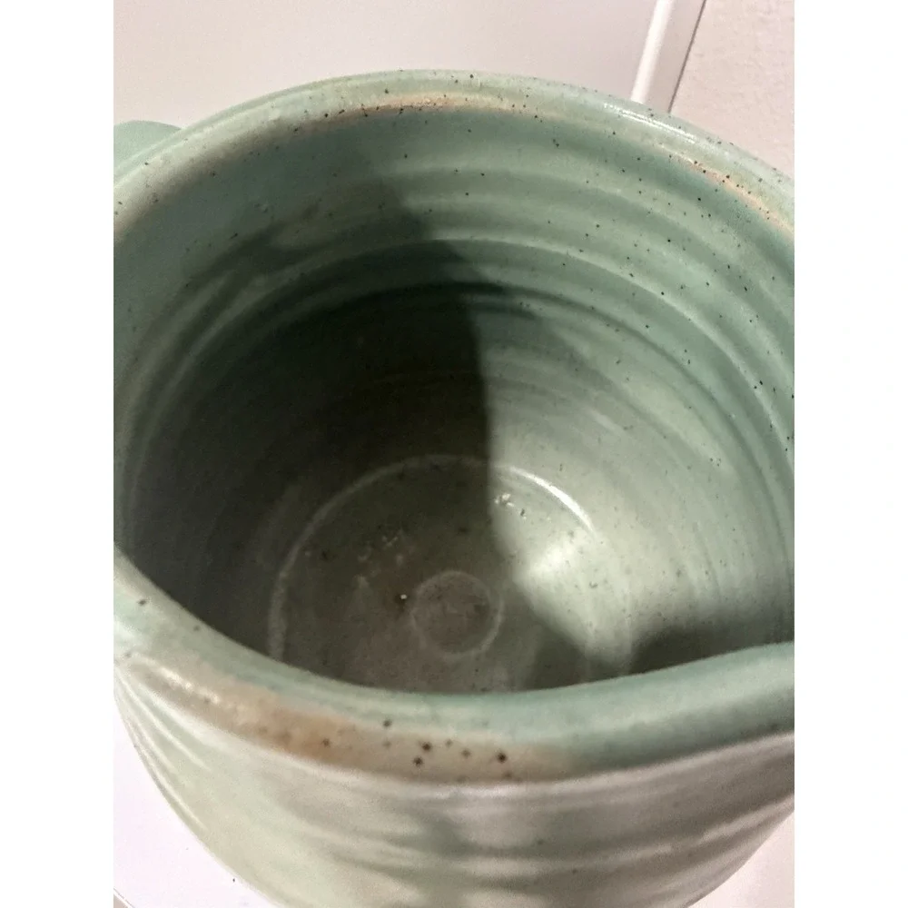 Vintage Signed Art Pottery Pitcher Stoneware Farmhouse Hand Painted Floral